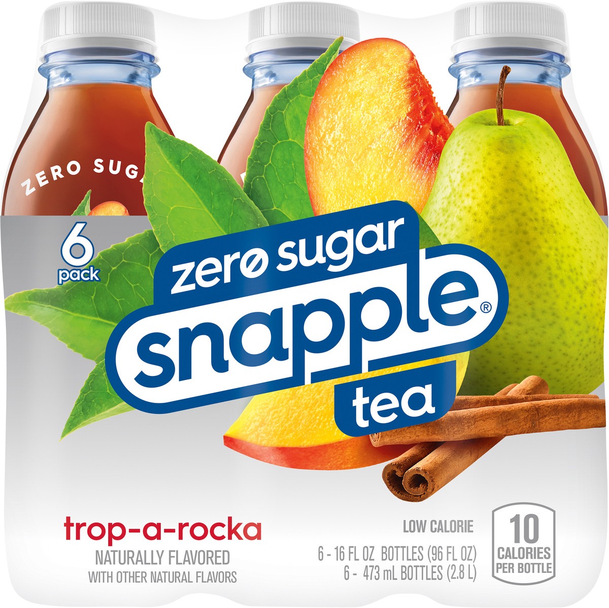 slide 7 of 7, Snapple Zero Sugar Trop-Rocka Tea, 16 fl oz recycled plastic bottle, 6 pack - 6 ct, 6 ct; 16 oz