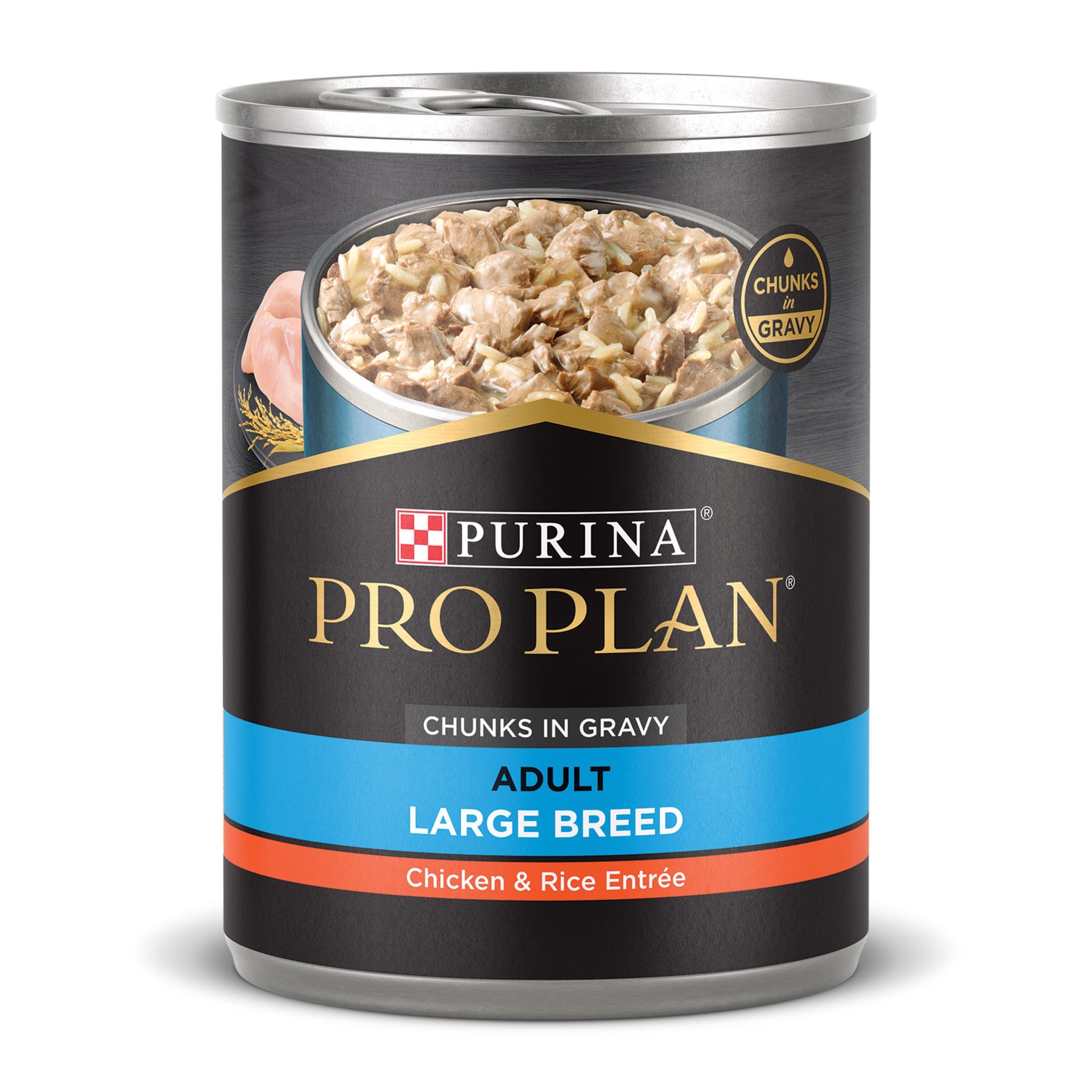 slide 1 of 8, Purina Pro Plan Gravy Wet Dog Food for Large Dogs, Large Breed, Chicken and Rice Entrée, 13 oz