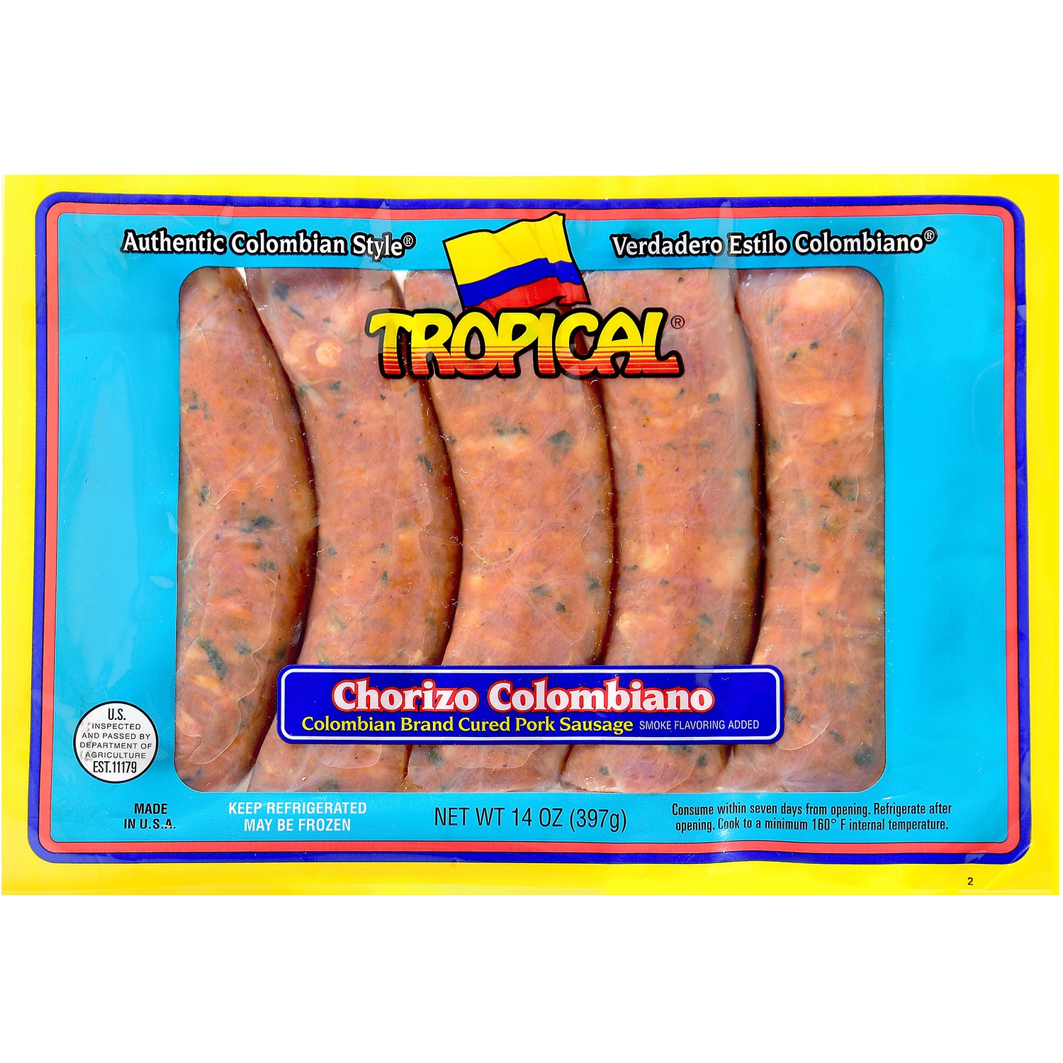 slide 1 of 1, Tropical Chorizo Colombiano, 14 oz