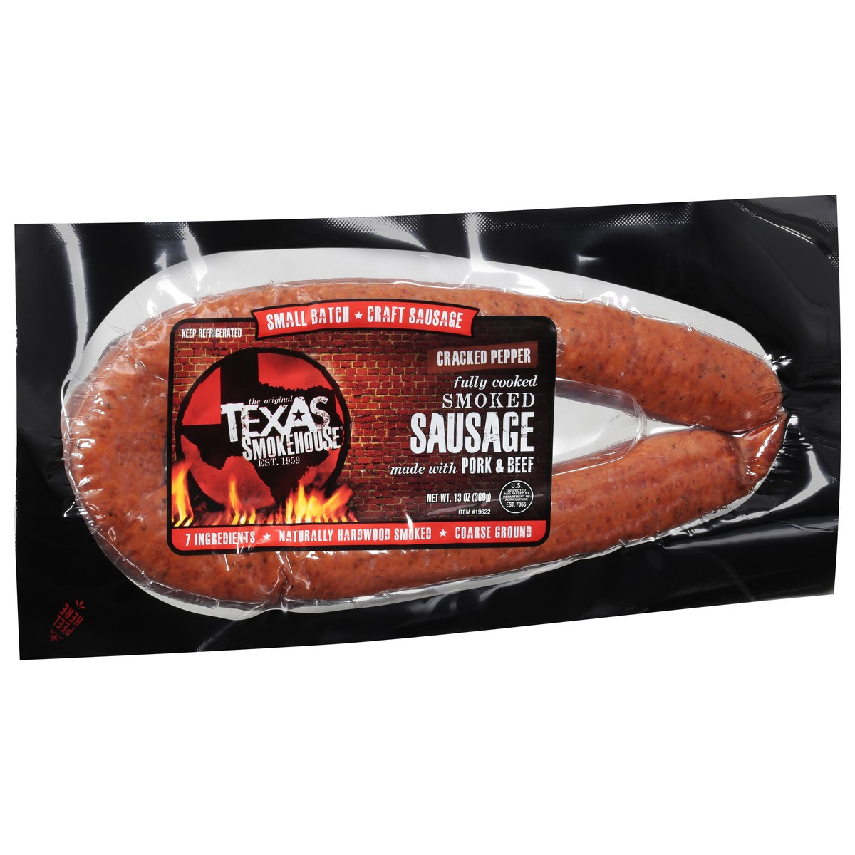 slide 10 of 11, Texas Smokehouse Cracked Pepper Smoked Sausage with Pork & Beef 13 oz, 13 oz