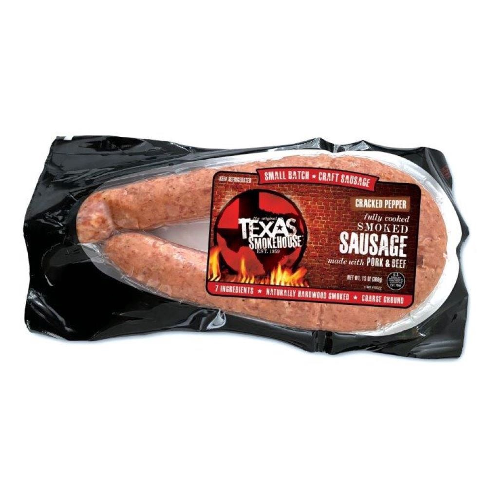 slide 1 of 11, Texas Smokehouse Cracked Pepper Smoked Sausage with Pork & Beef 13 oz, 13 oz