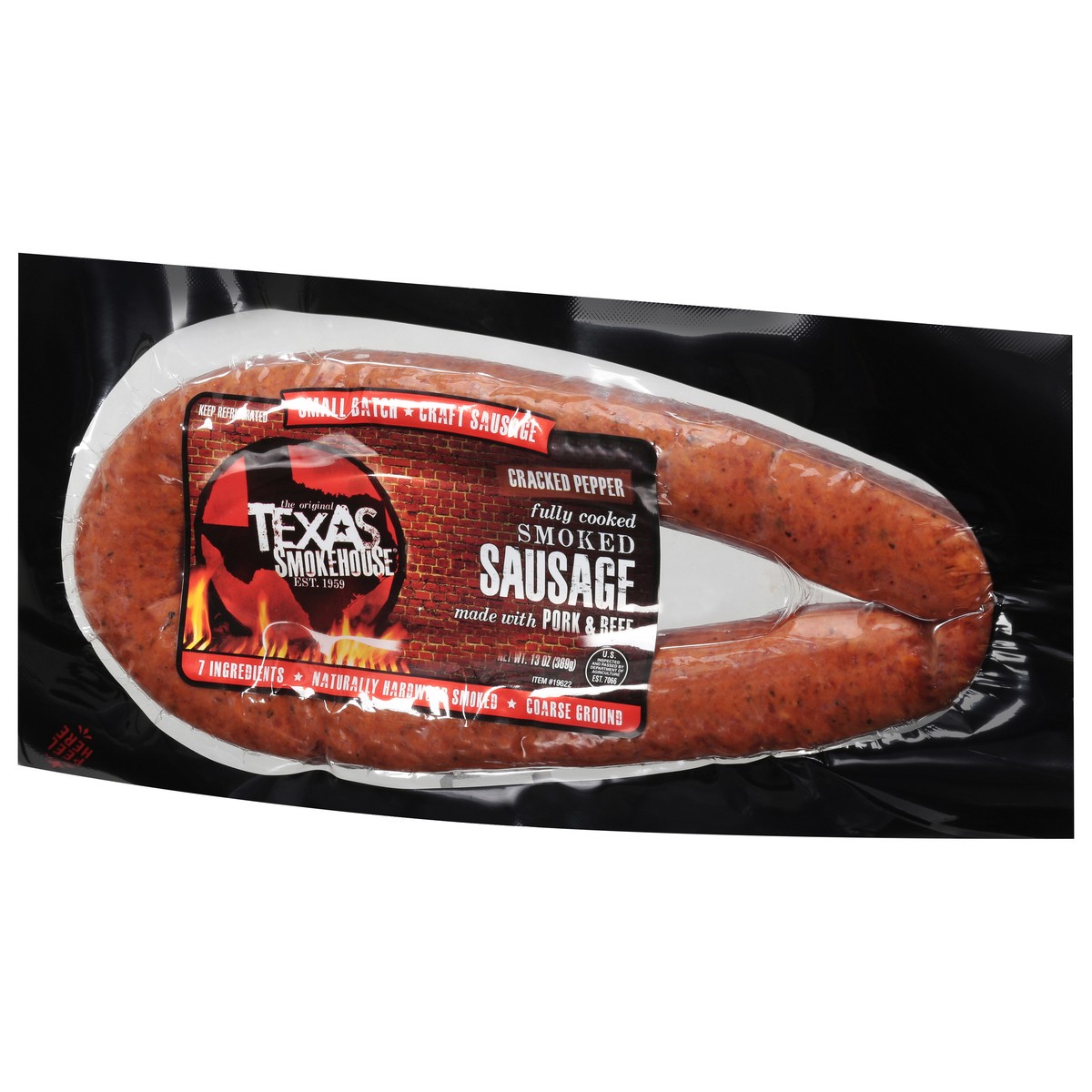 slide 6 of 11, Texas Smokehouse Cracked Pepper Smoked Sausage with Pork & Beef 13 oz, 13 oz