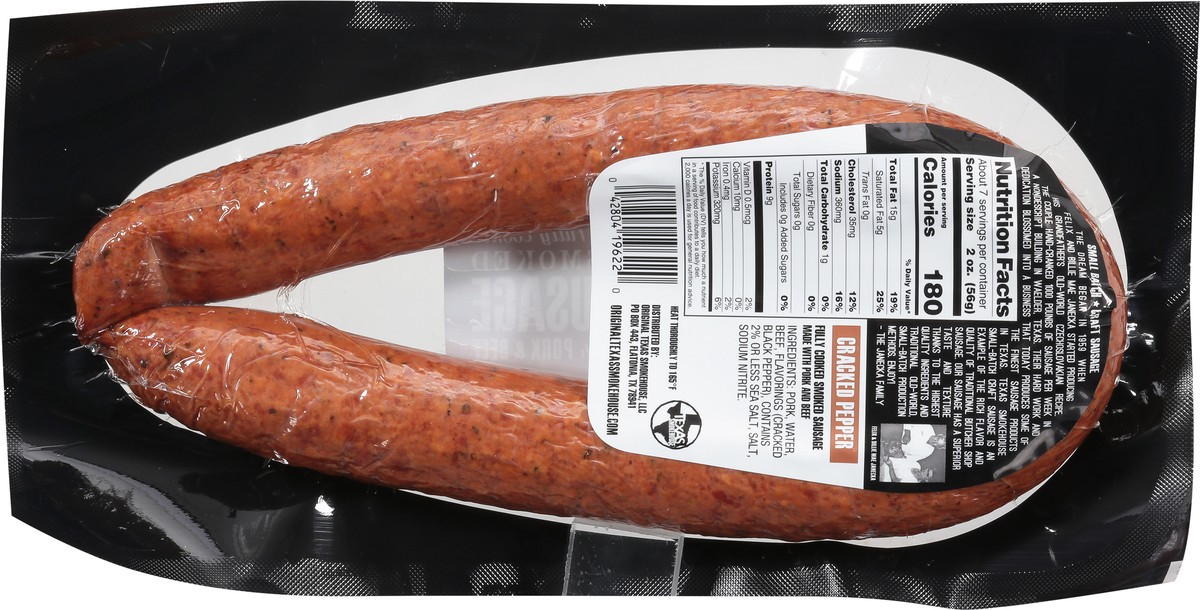 slide 9 of 11, Texas Smokehouse Cracked Pepper Smoked Sausage with Pork & Beef 13 oz, 13 oz