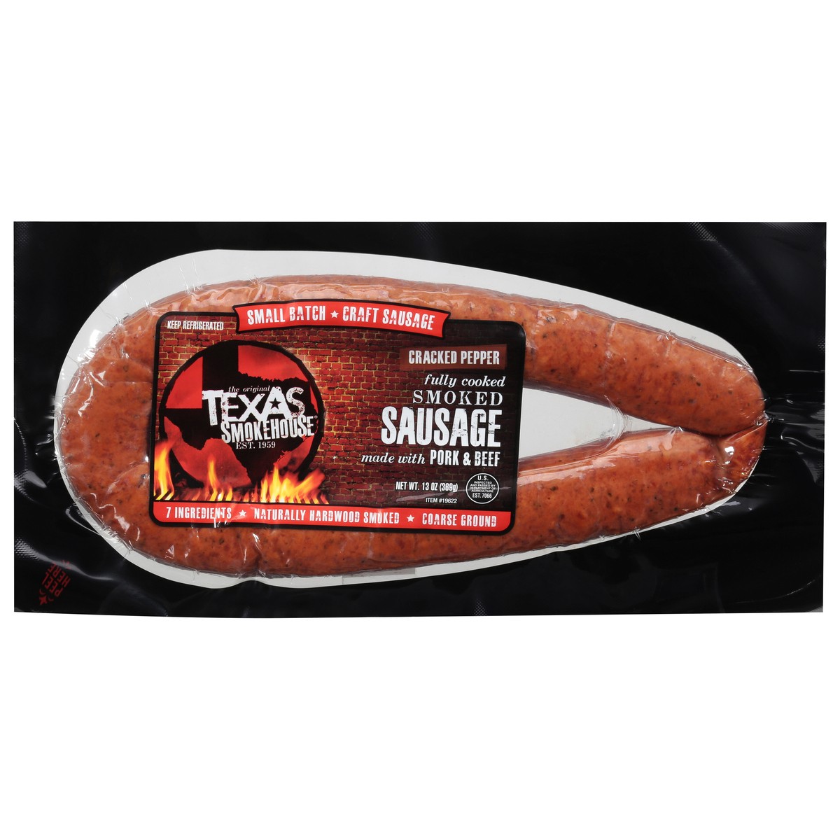 slide 5 of 11, Texas Smokehouse Cracked Pepper Smoked Sausage with Pork & Beef 13 oz, 13 oz