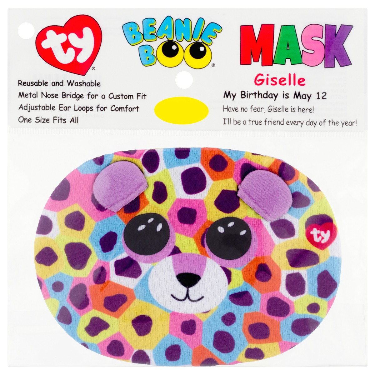 slide 1 of 9, TY Beanie Boo Giselle- Spotted Leopard Protective Face Mask, 1 ct