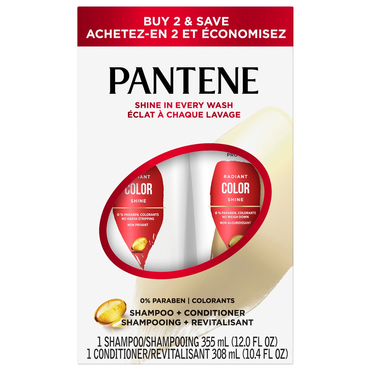 slide 1 of 3, PANTENE PRO-V Radiant Color Shine Shampoo, 12oz + Conditioner, 10.4oz, 12 oz