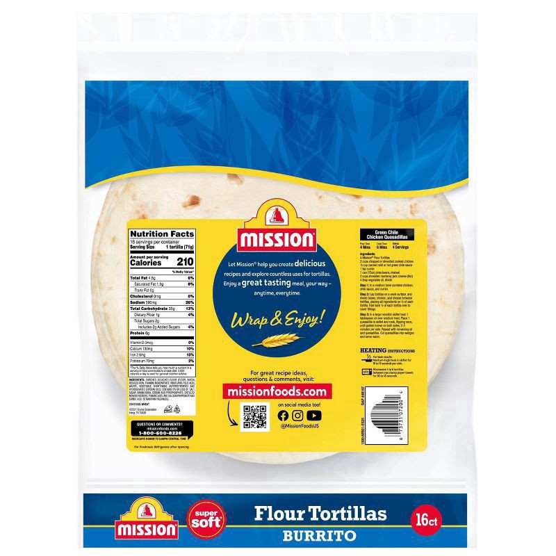 slide 3 of 3, Mission Super Soft Flour Tortillas 6 ea, 6 ct