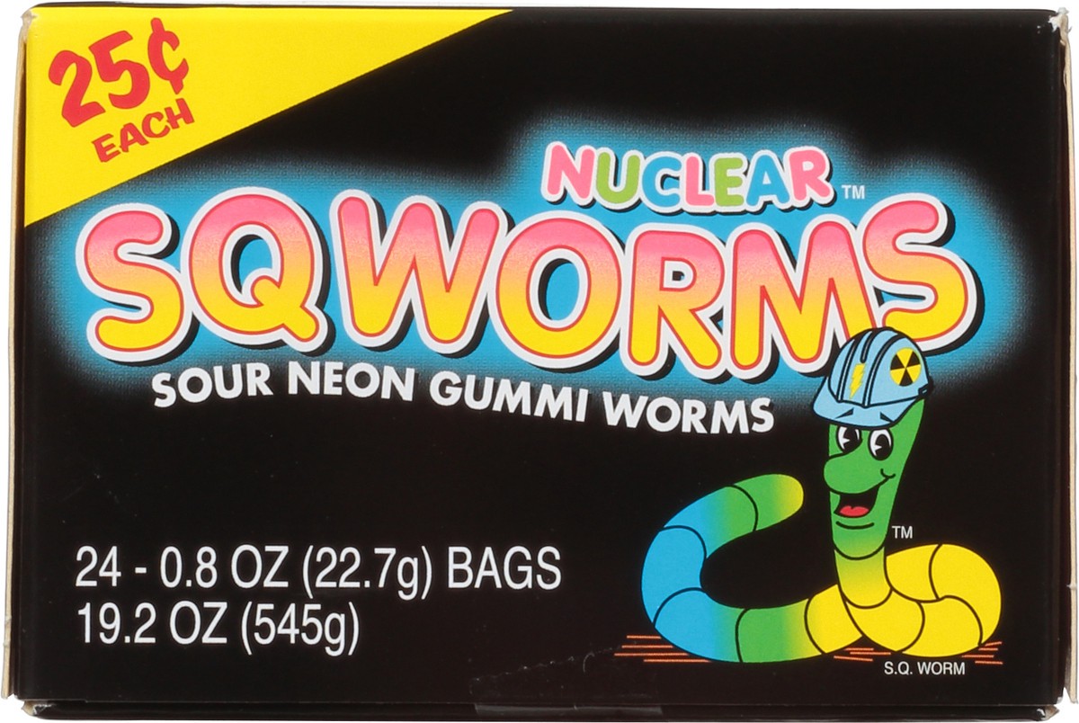 slide 9 of 13, Nuclear Sqworms 24 Pack Sour Neon Gummi Worms 24 ea, 24 ct