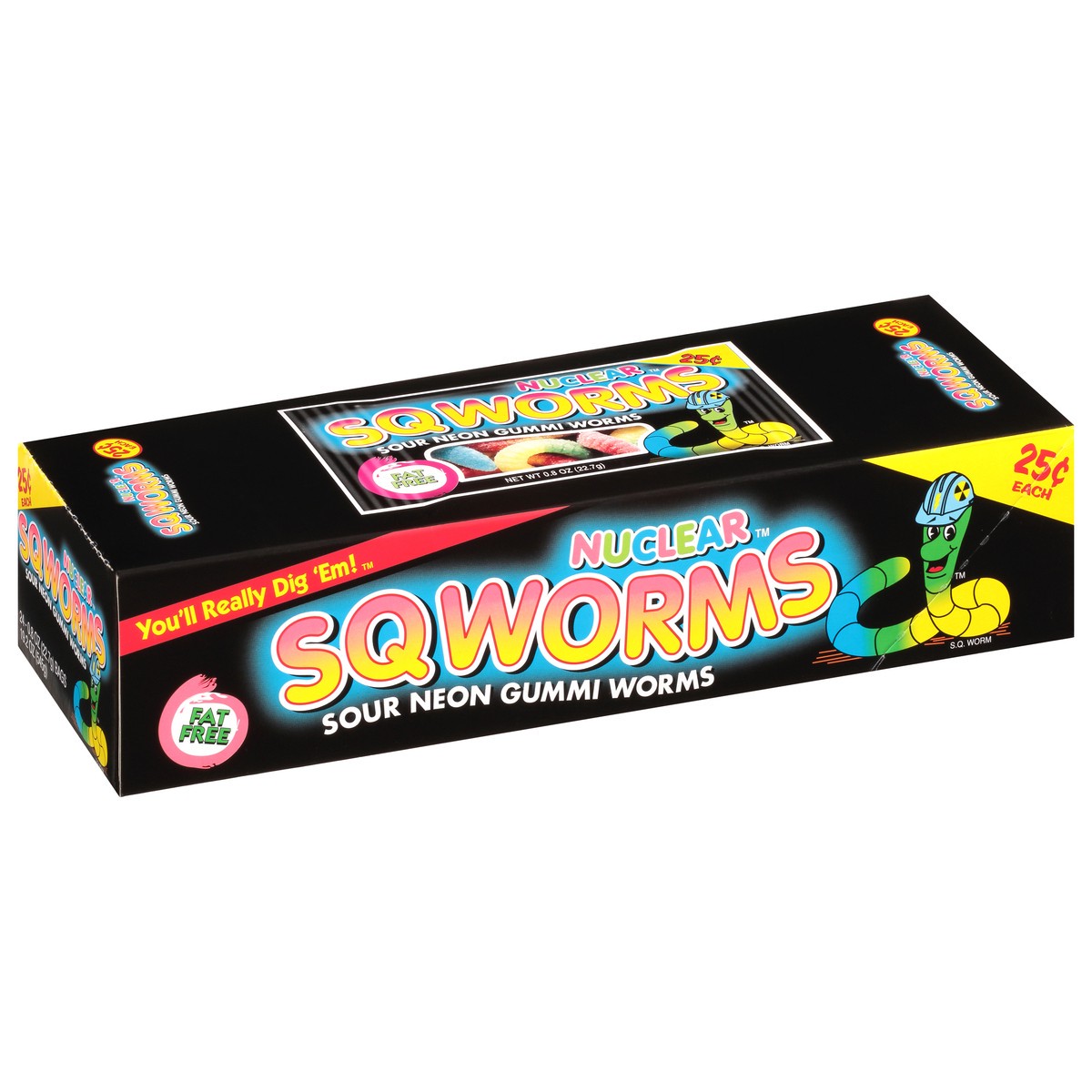 slide 8 of 13, Nuclear Sqworms 24 Pack Sour Neon Gummi Worms 24 ea, 24 ct