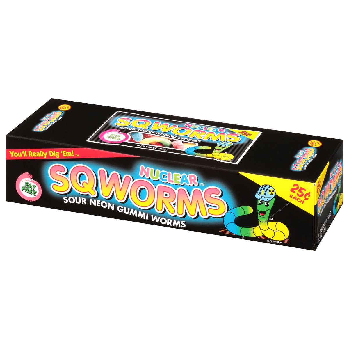 slide 7 of 13, Nuclear Sqworms 24 Pack Sour Neon Gummi Worms 24 ea, 24 ct