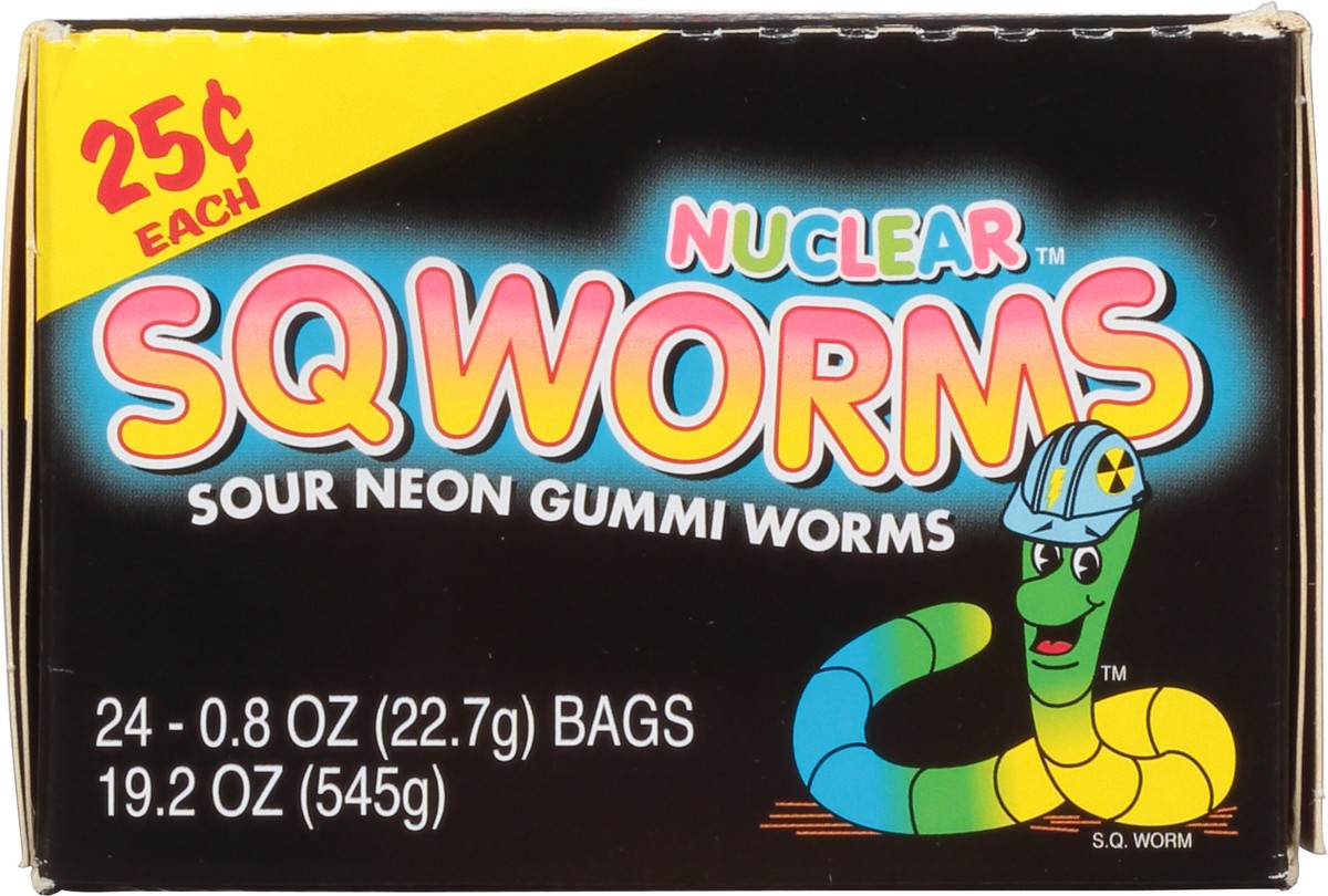 slide 12 of 13, Nuclear Sqworms 24 Pack Sour Neon Gummi Worms 24 ea, 24 ct