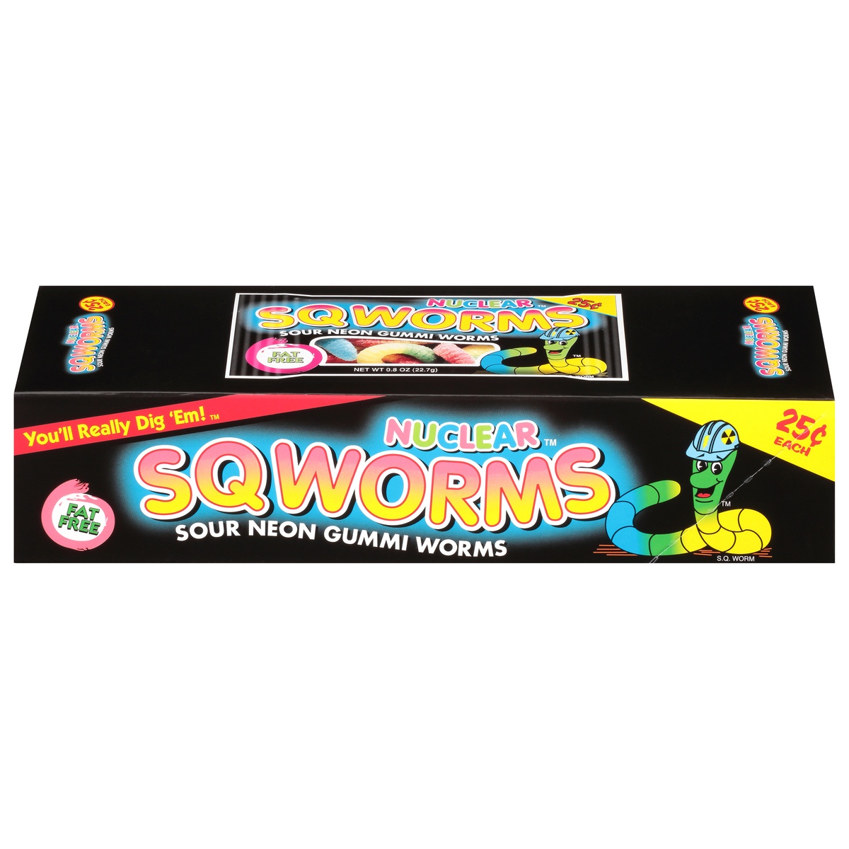 slide 1 of 1, Nuclear Sqworms 24 Pack Sour Neon Gummi Worms 24 ea, 24 ct