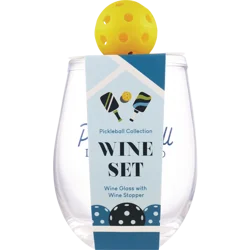 Silver One Pickleball Wine Glass & Stopper Set, 2 ct