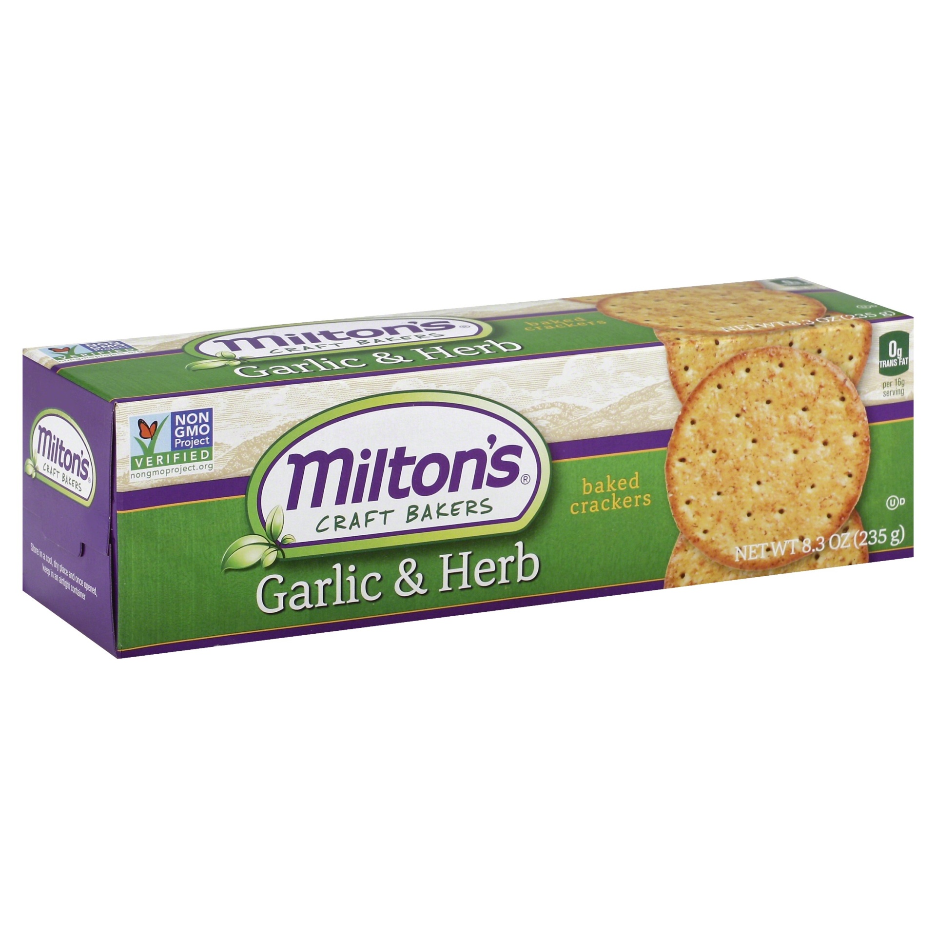 slide 1 of 4, Milton's Crackers Milton's Roasted Garlic Crackers, 8.3 oz