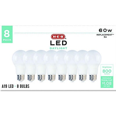 slide 1 of 1, H-E-B A19 60-Watt Daylight LED Light Bulbs, 8 ct