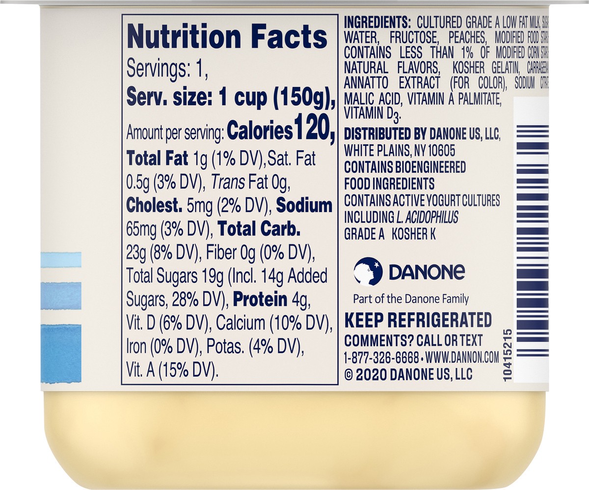 slide 3 of 10, Dannon Blended Low Fat Yogurt, Peach, Gluten-Free, 5.3 oz., 5.3 oz