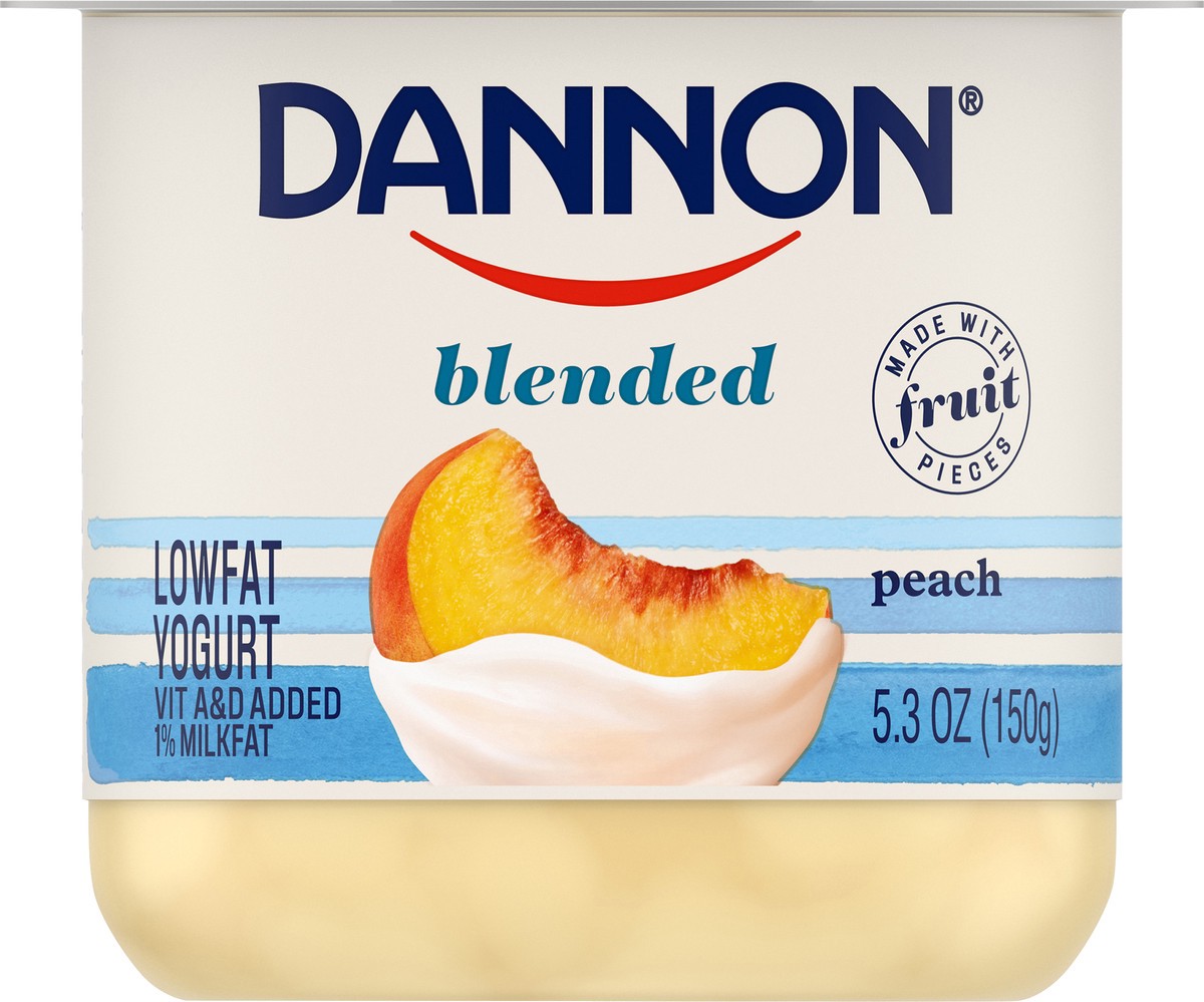 slide 4 of 10, Dannon Blended Low Fat Yogurt, Peach, Gluten-Free, 5.3 oz., 5.3 oz