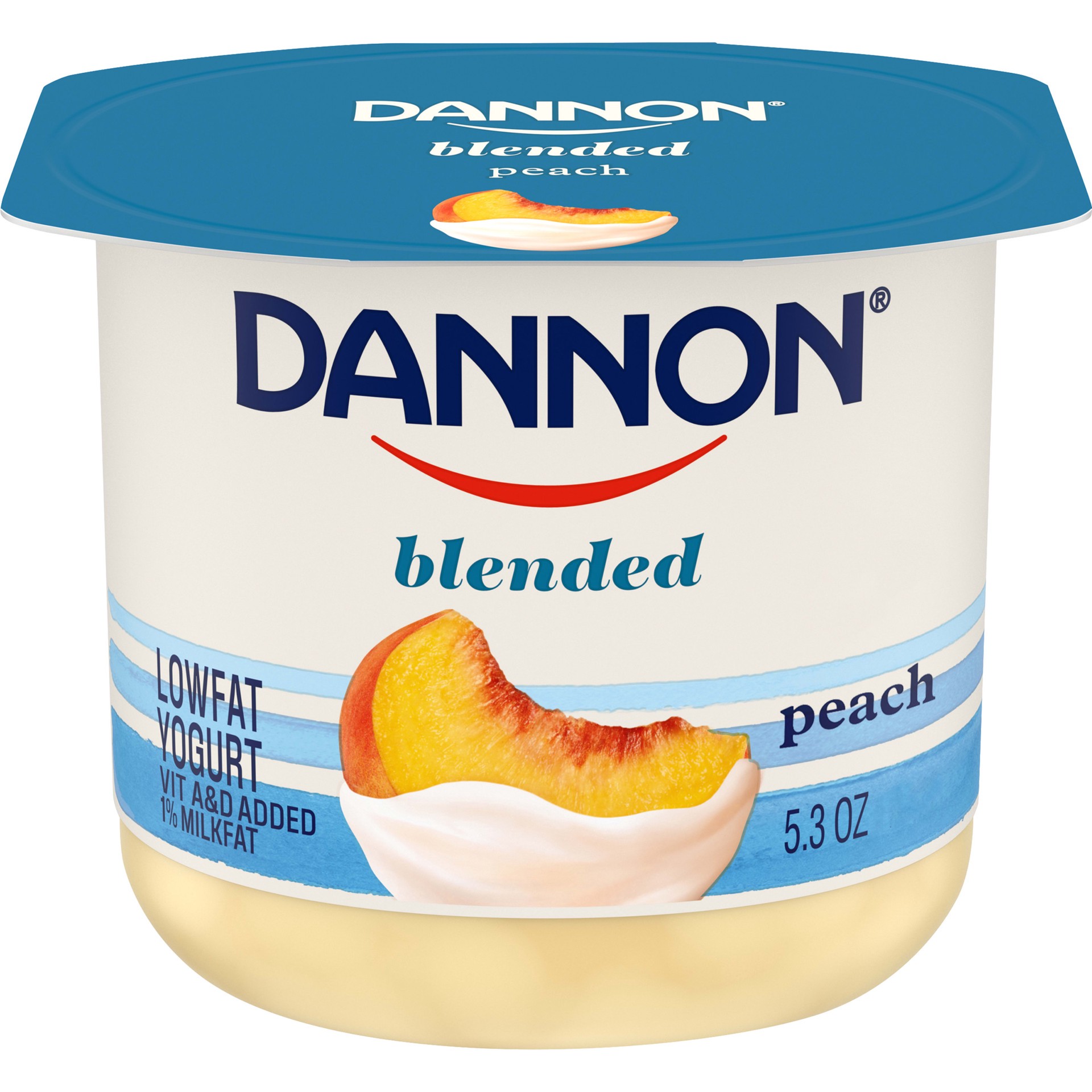 slide 1 of 10, Dannon Blended Low Fat Yogurt, Peach, Gluten-Free, 5.3 oz., 5.3 oz