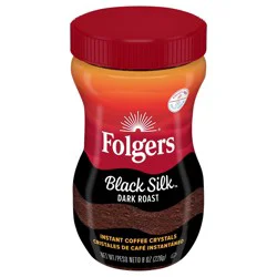 Folgers Black Silk Dark Roast Instant Coffee Crystals for Hot or Iced Coffee, 8-oz. Jar