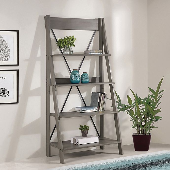 slide 2 of 7, Forest Gate Solid Wood Ladder Bookcase - Grey, 68 in
