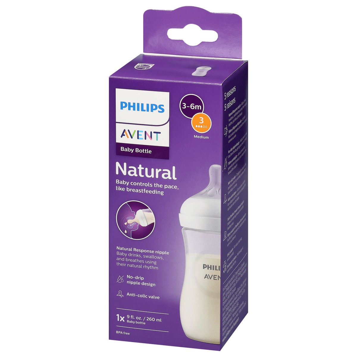 slide 4 of 4, Philips Avent 9 Fl Oz 3-6 Months Natural Medium Baby Bottle 1 Each, 1 ct