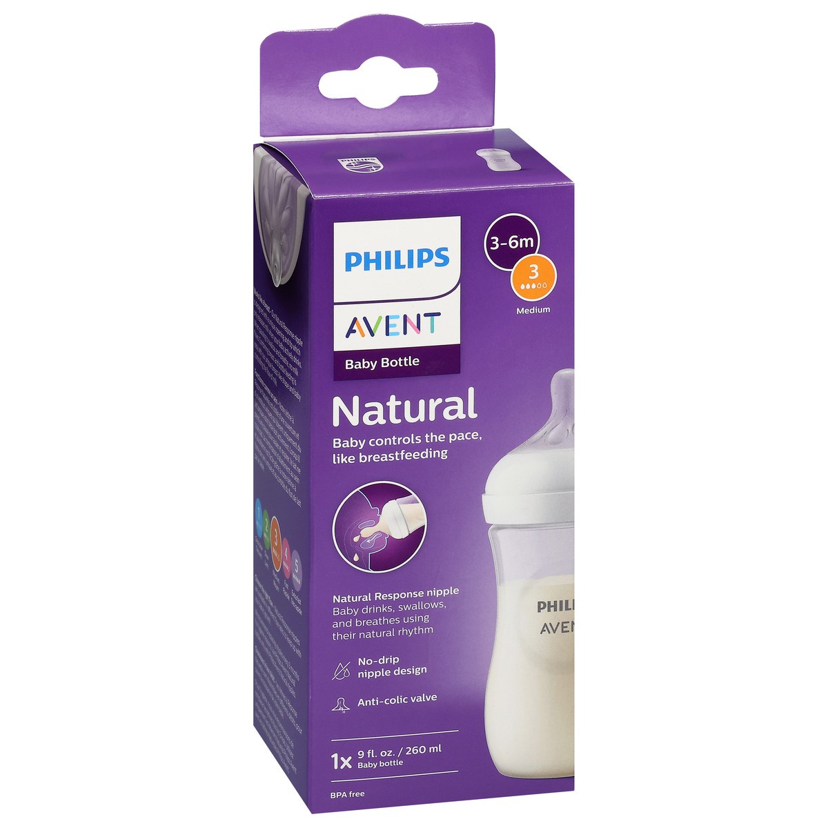 slide 3 of 4, Philips Avent 9 Fl Oz 3-6 Months Natural Medium Baby Bottle 1 Each, 1 ct
