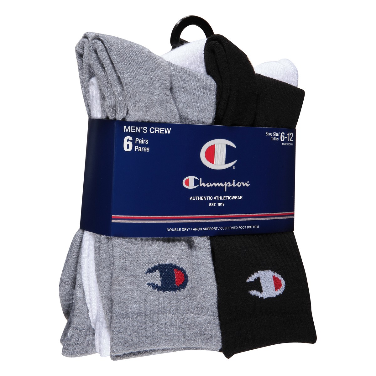 slide 4 of 9, Champion Shoe Size 6-12 Men's Crew Socks 6 ea, 6 ct