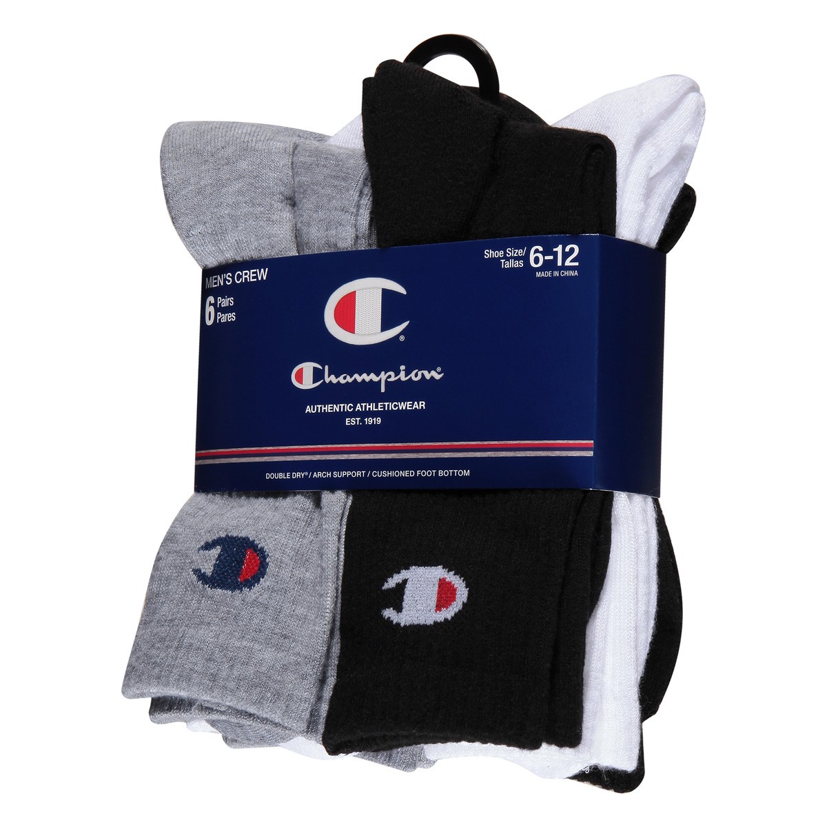slide 6 of 9, Champion Shoe Size 6-12 Men's Crew Socks 6 ea, 6 ct