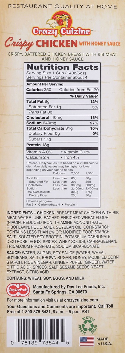 slide 5 of 9, Crazy Cuizine Crispy Chicken with Honey Sauce 22 oz, 22 oz