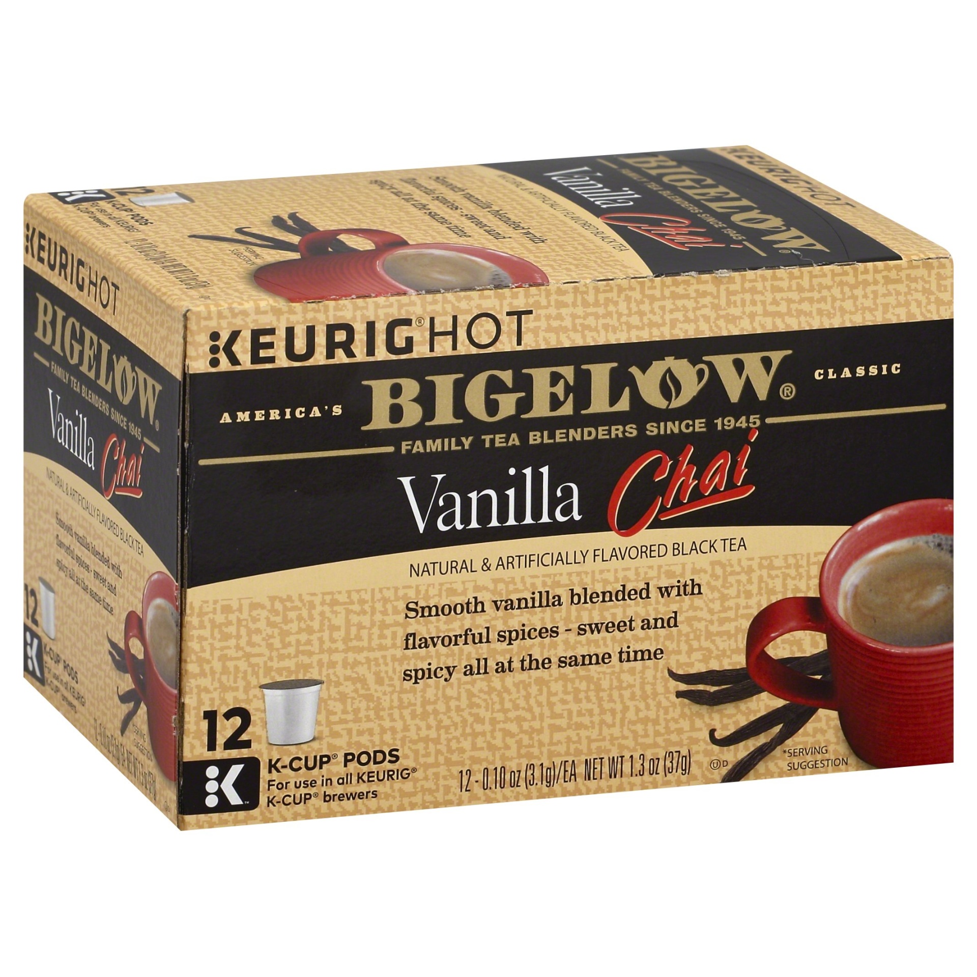 slide 1 of 7, Bigelow Vanilla Chai Tea K Cup Pods, 12 ct