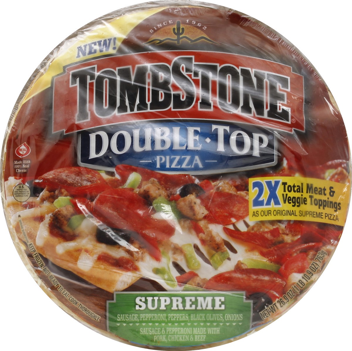 slide 2 of 3, Tombstone Double Top Supreme Pizza, 26.9 oz