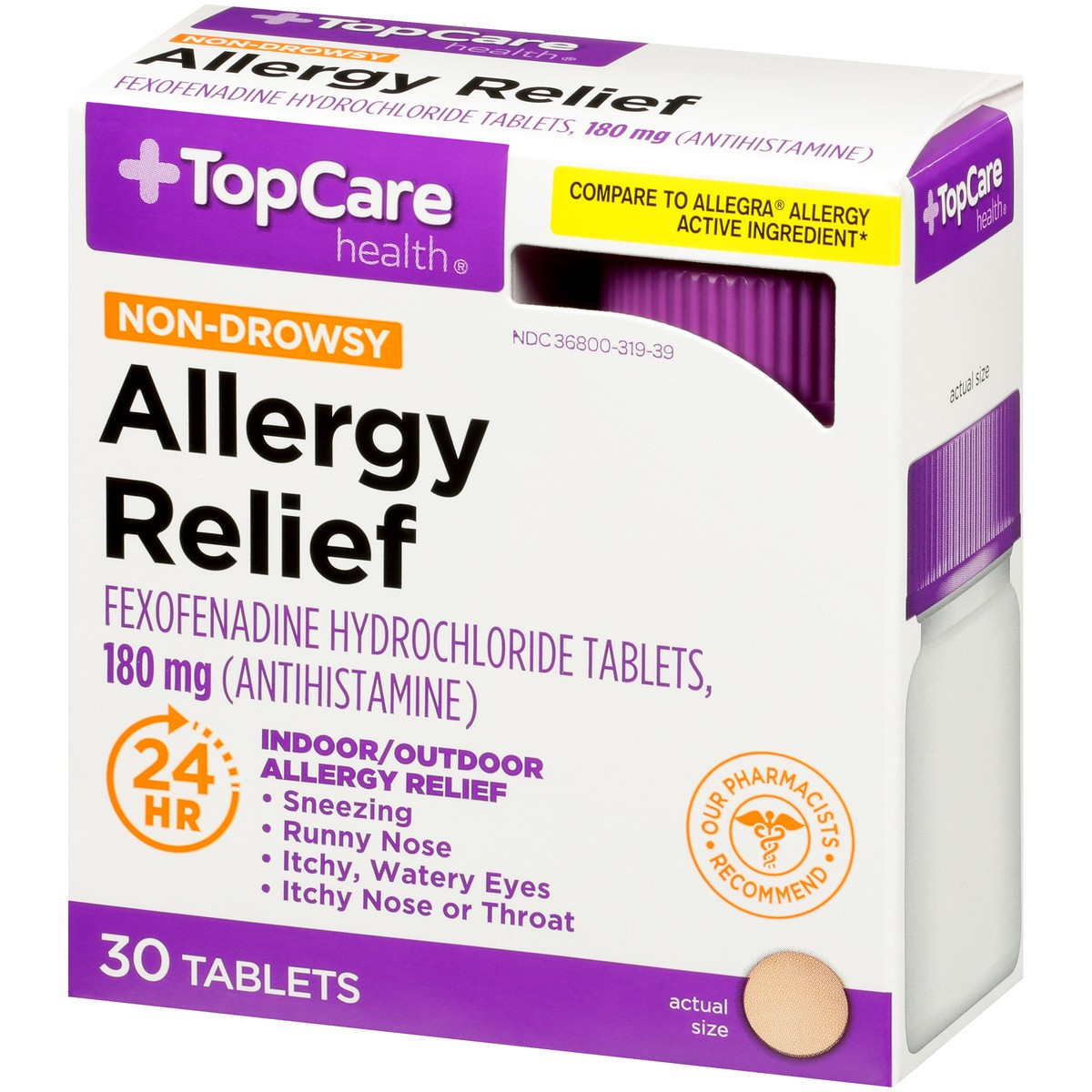 slide 3 of 9, TopCare Health Non-Drowsy Allergy Relief 30 ea, 30 ct; 180 mg