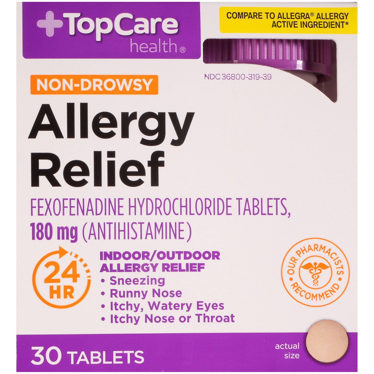 slide 6 of 9, TopCare Health Non-Drowsy Allergy Relief 30 ea, 30 ct; 180 mg