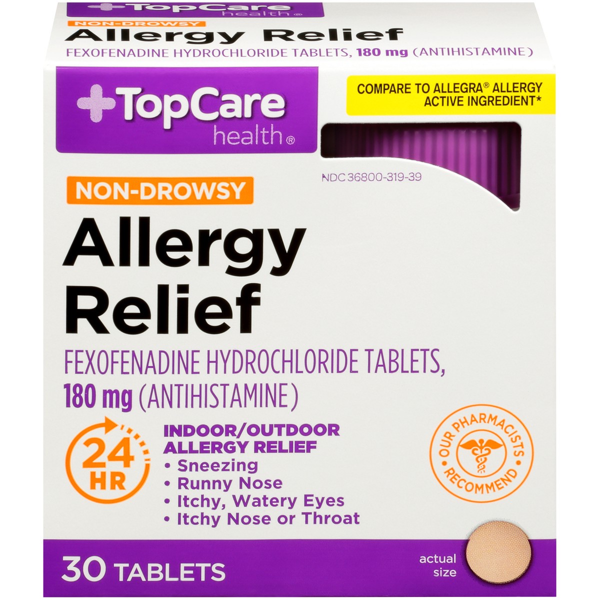 slide 1 of 9, TopCare Health Non-Drowsy Allergy Relief 30 ea, 30 ct; 180 mg