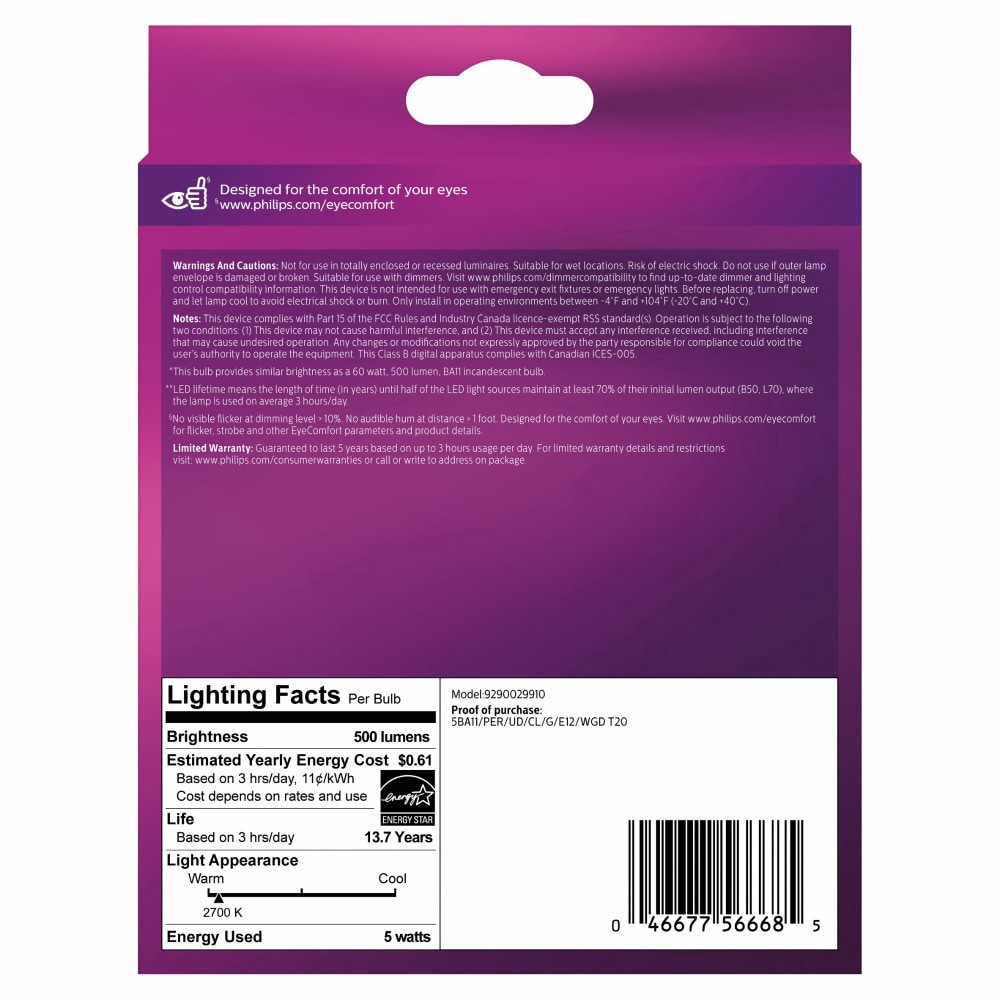 slide 3 of 3, Philips 5-Watt (60-Watt) Ba11 Candelabra Base Dimmable Led Light Bulbs, 3 ct