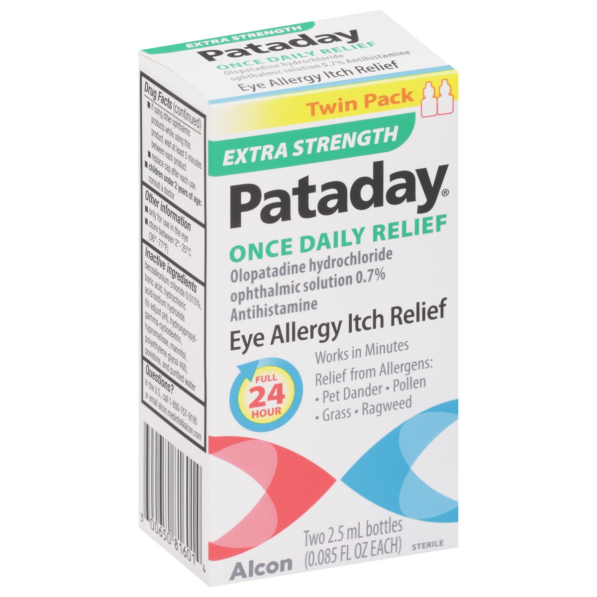 slide 8 of 9, Pataday Twin Pack Extra Strength Eye Allergy Itch Relief 2 - 0.085 fl oz Bottles, 2 ct