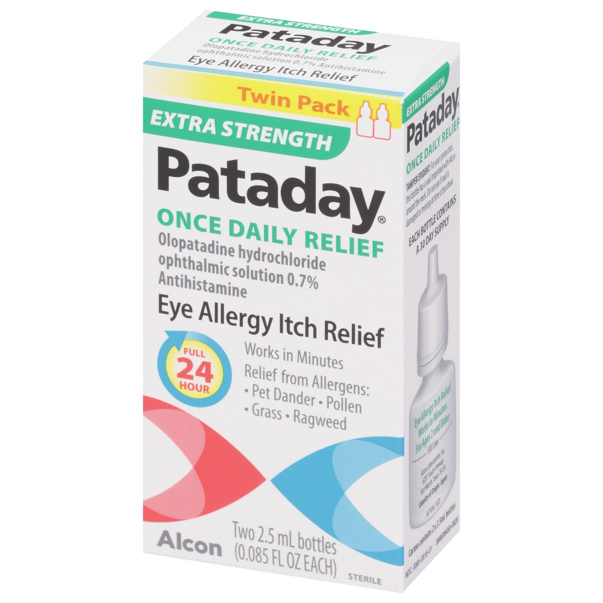 slide 9 of 9, Pataday Twin Pack Extra Strength Eye Allergy Itch Relief 2 - 0.085 fl oz Bottles, 2 ct