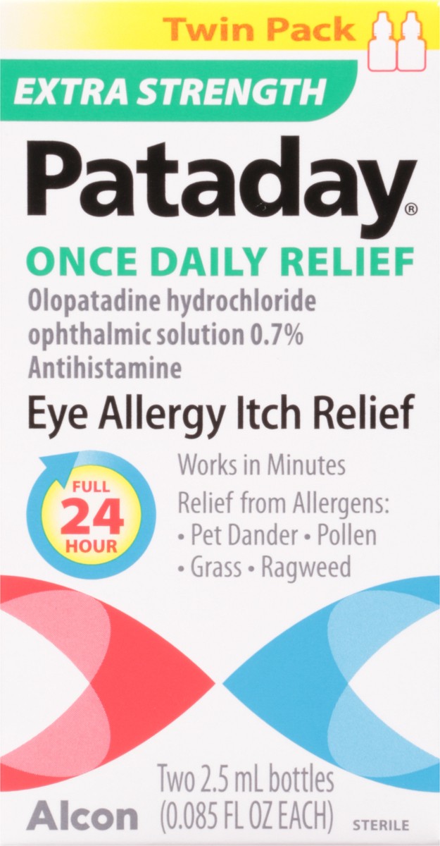 slide 7 of 9, Pataday Twin Pack Extra Strength Eye Allergy Itch Relief 2 - 0.085 fl oz Bottles, 2 ct
