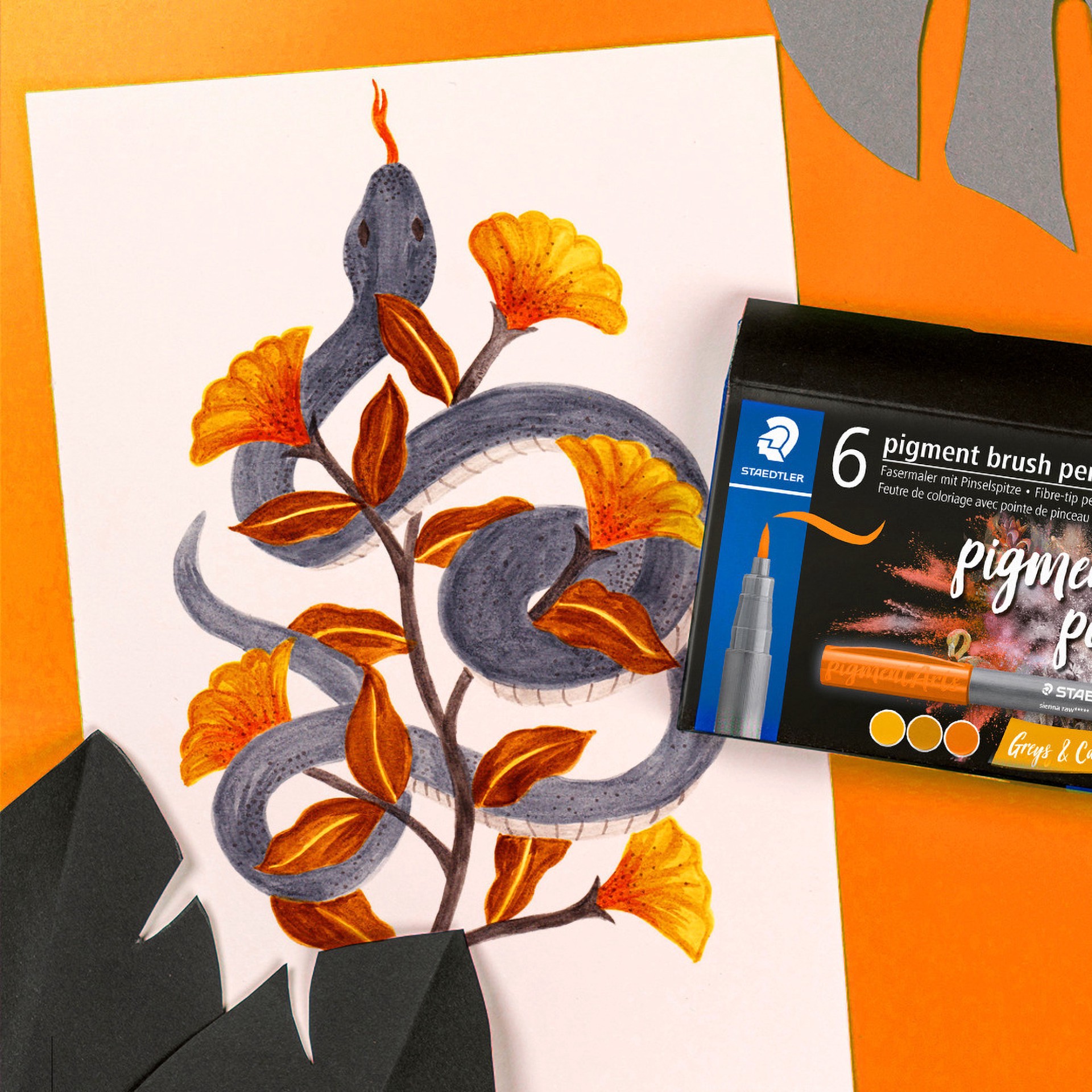 slide 2 of 8, Staedtler Pigments Arts Brush Pen Set, brush