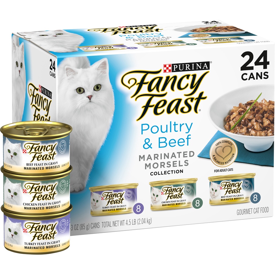 slide 2 of 9, Fancy Feast Poultry & Beef Marinated Morsels Collection Cat Food, 24 ct; 3 oz