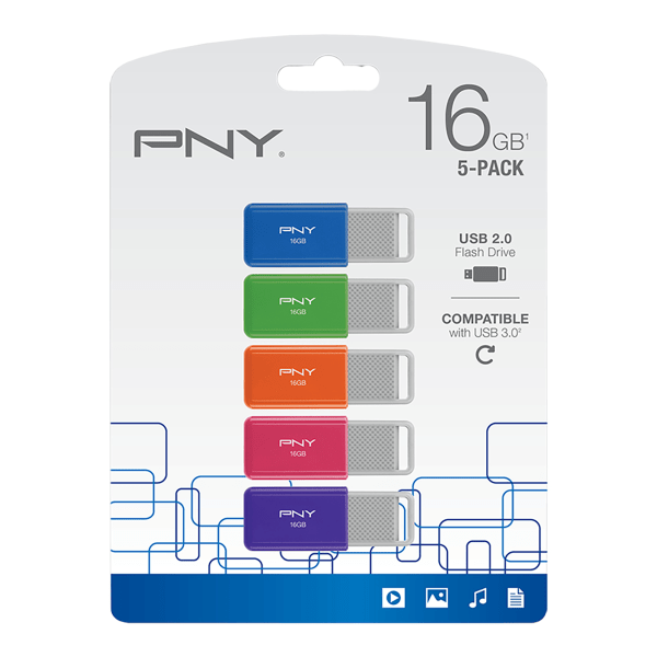 slide 6 of 6, PNY Usb 2.0 Flash Drives, 16Gb, Assorted Colors, Pack Of 5, 5 ct