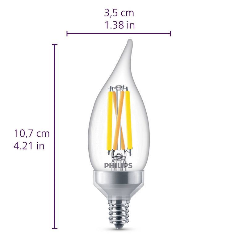 slide 7 of 8, Philips 3.5-Watt (40-Watt) Ba11 Candelabra Base Dimmable Led Light Bulbs, 3 ct