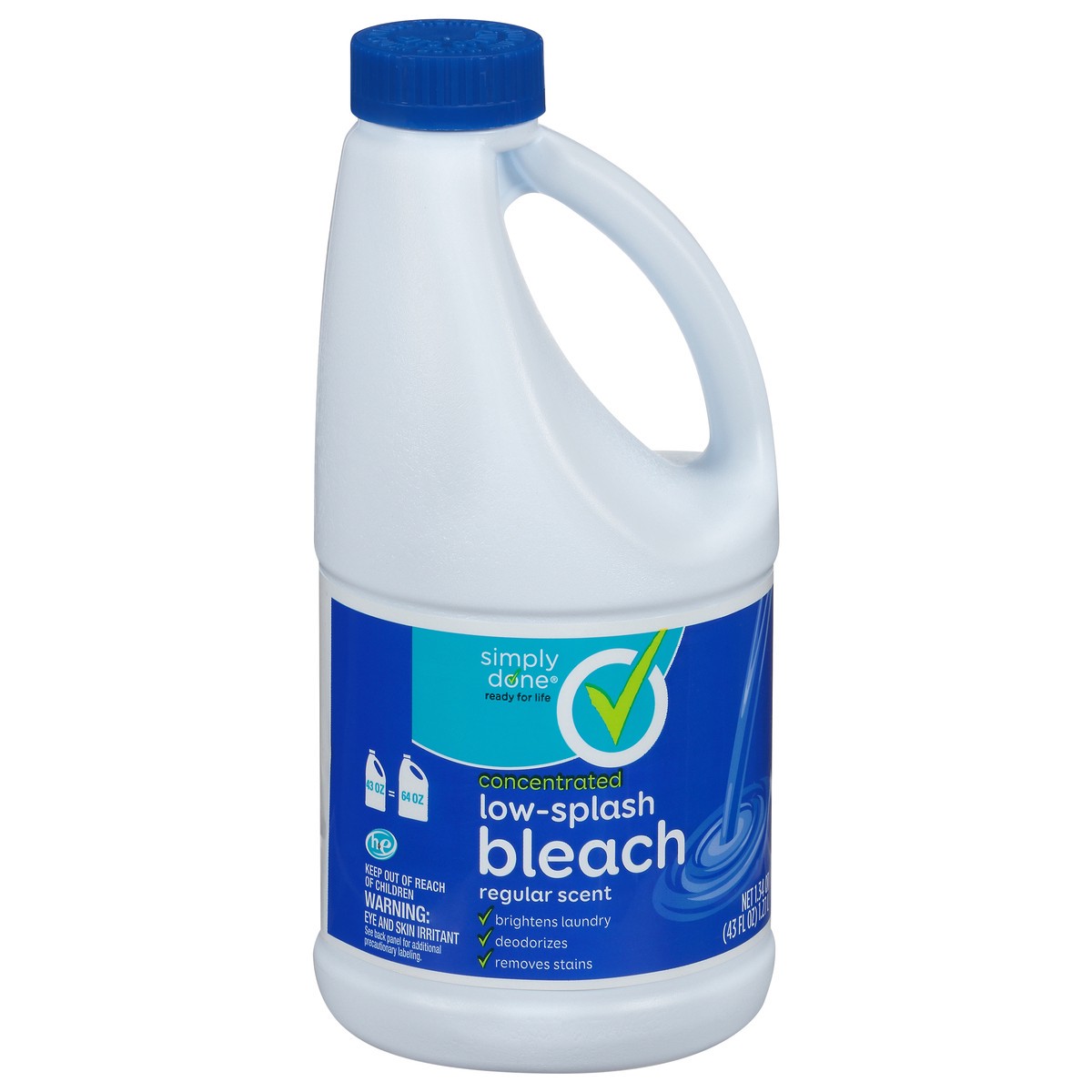 slide 3 of 10, Simply Done Bleach, Low-Splash, Concentrated, Regular Scent, 43 oz