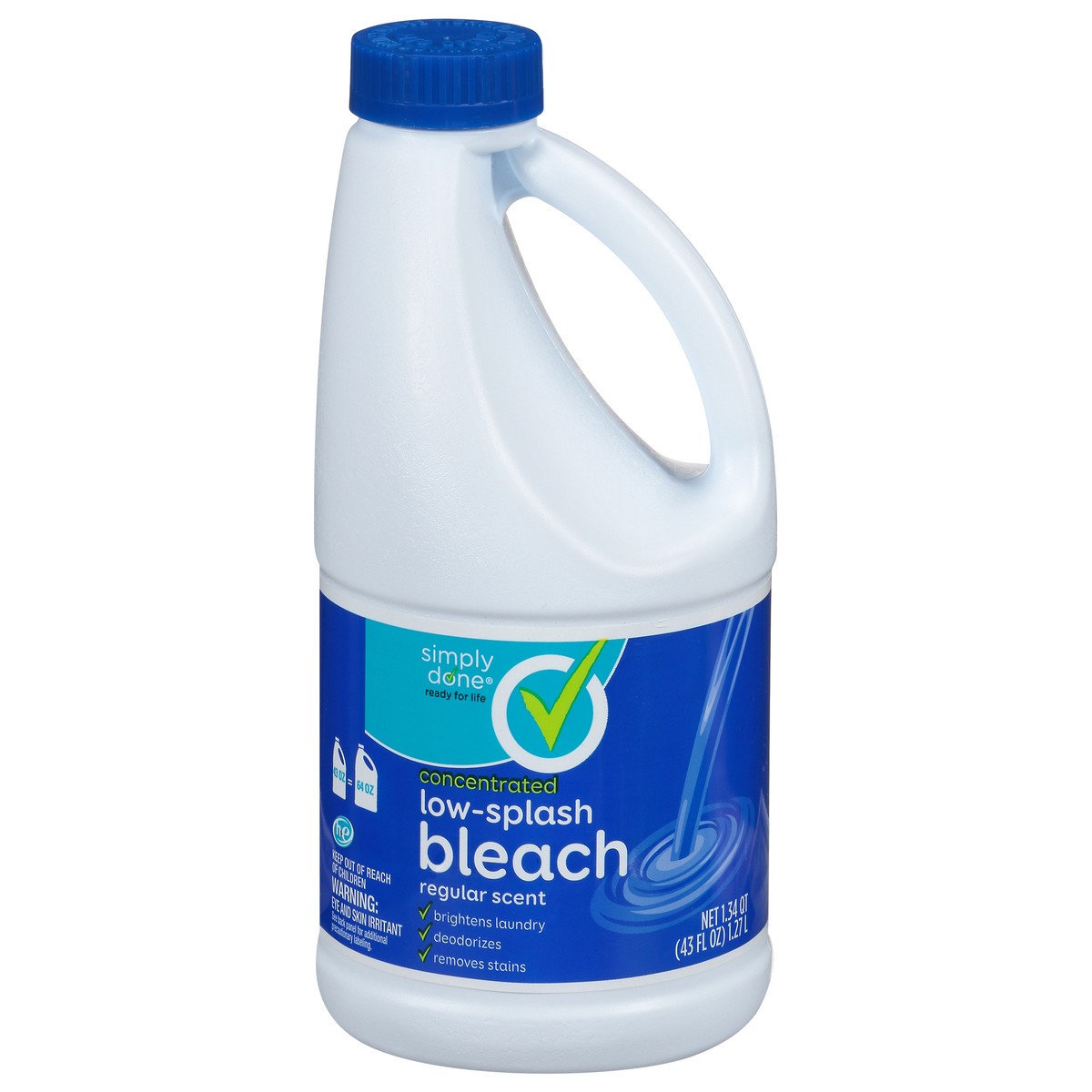 slide 1 of 10, Simply Done Bleach, Low-Splash, Concentrated, Regular Scent, 43 oz