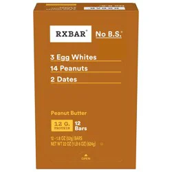 RXBAR Protein Bars, 12g Protein, Gluten Free Snacks, Snack Bars, Peanut Butter, 22oz Box, 12 Bars