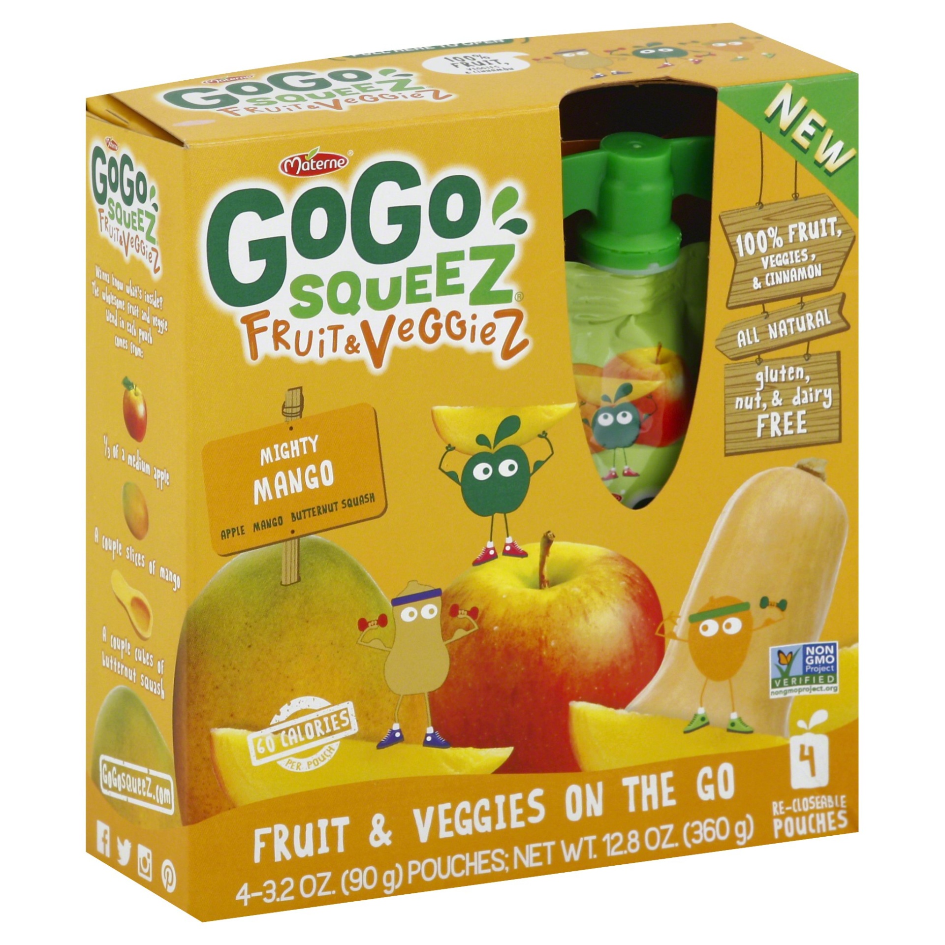 slide 1 of 4, GoGo squeeZ Mighty Mango Fruit & Veggies on the Go, 4 ct; 3.2 oz