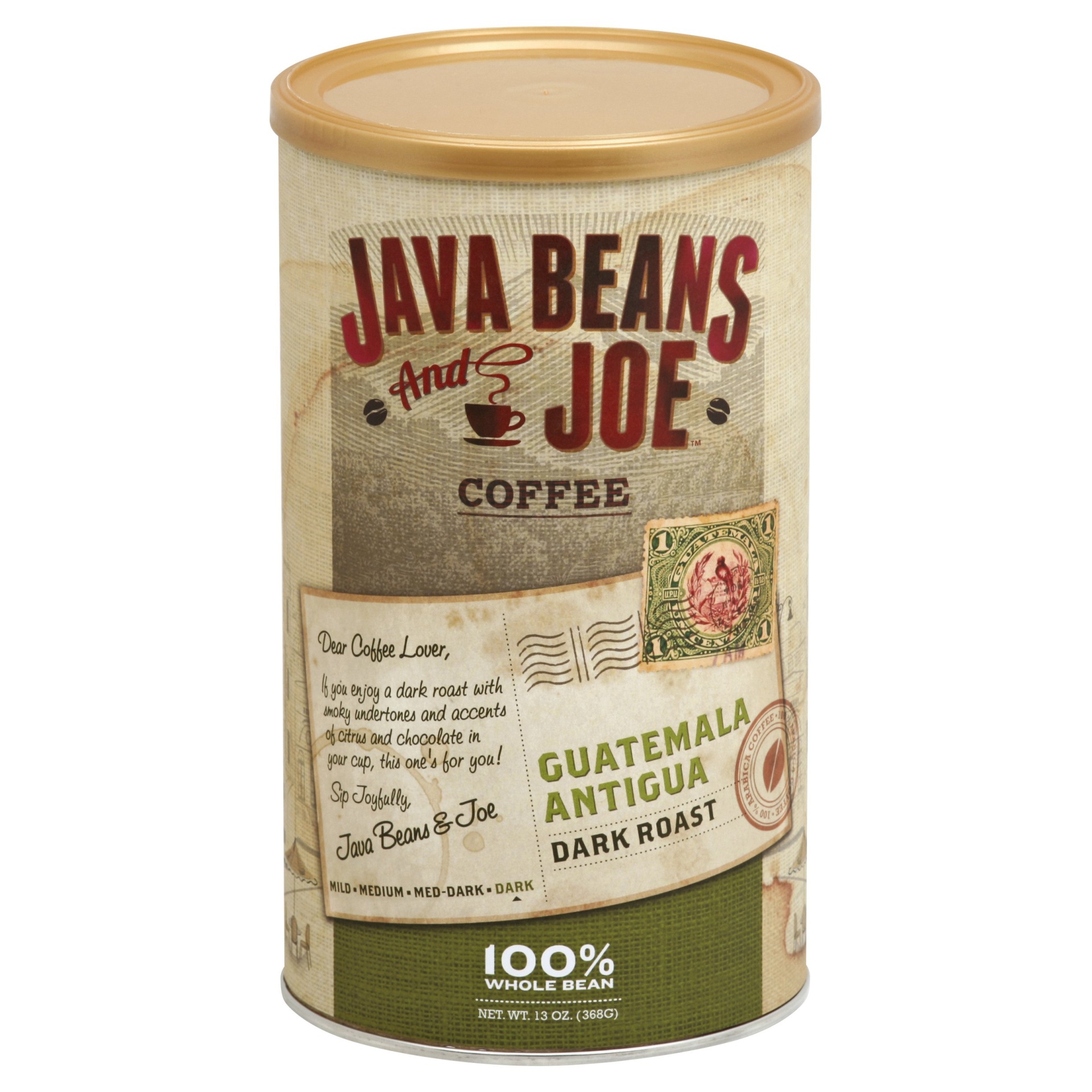 slide 1 of 1, Java Beans & Joe Coffee Guatemala Antigua Dark Roast Whole Bean Coffee, 13 oz