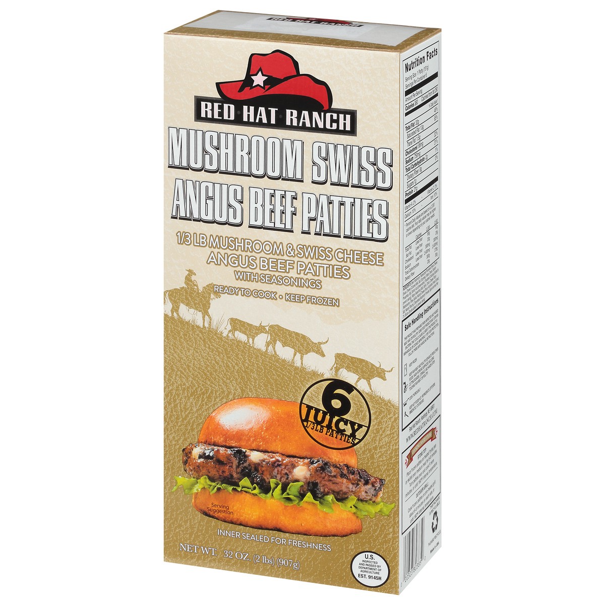 slide 3 of 9, Red Hat Ranch Mushroom Swiss Angus Beef Patties 6 ea Box, 6 ct