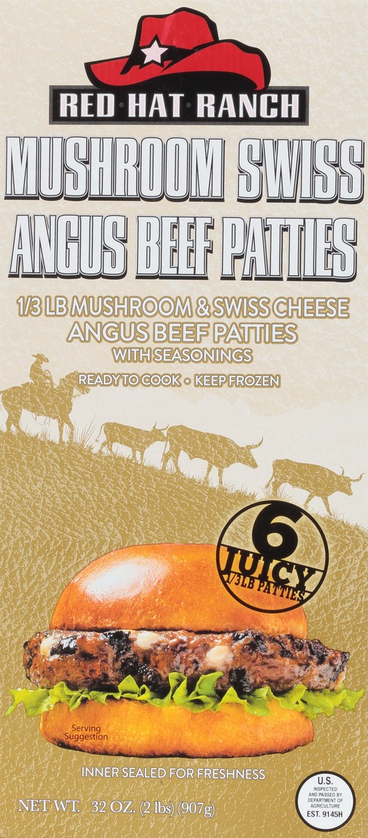 slide 2 of 9, Red Hat Ranch Mushroom Swiss Angus Beef Patties 6 ea Box, 6 ct