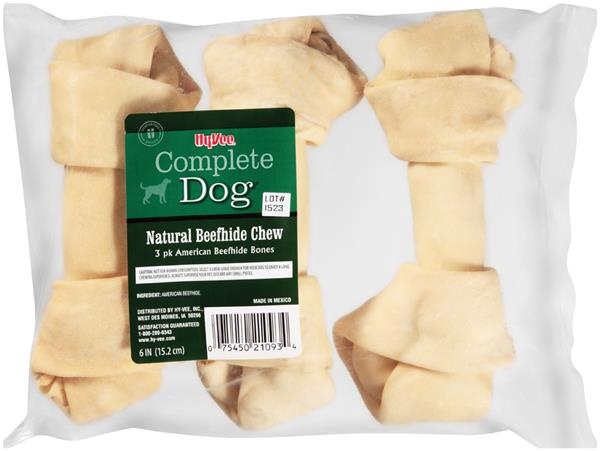 slide 1 of 1, Hy-Vee Complete Dog Natural Beefhide Chew 6 Inch, 3 ct